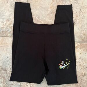 Nike Women's Small 7/8 Running Leggings Floral Swoosh Pull On Yoga Pants Black